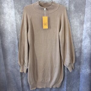 NWT GRECERELLE Womens XL Mock Neck Long Sleeve Pullover Mini Viscose Chinlon